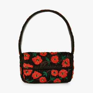 Floral Embroidered Evening Party <b>Purse</b> Artisanal Woven Flap Handbag Women Girls Summer Resort Collection <b>Red</b> Poppy Beaded Bags - Product Image 1