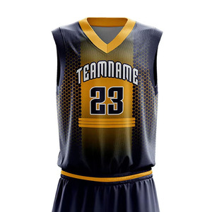 Custom Sublimation Basketball Uniform Set Navy <b>Gold</b> Jersey Shorts Adult Men Breathable Polyester Team Name <b>Number</b> - Product Image 4
