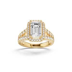 แหวนหมั้นเพชรทรงเหลี่ยมมรกต 2 กะรัต ทองคำขาว 14K ประดับเพชรแล็บโกรว์ ดีไซน์ Solitaire Center Split Shank Halo Band สำหรับเจ้าสาว - Product Image 3