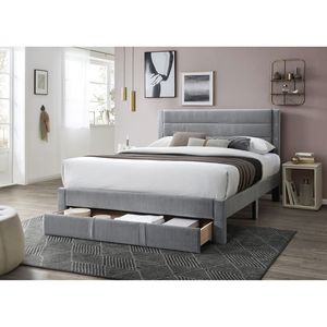 Letto Matrimoniale Contemporaneo di Lusso con Cassetto Contenitore, Testiera in Velluto a Coste Grigio, Struttura Imbottita di Lusso - Product Image 4