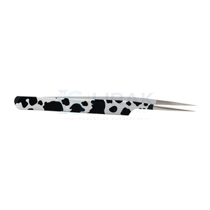 Pince à épiler professionnelle pour extensions de cils, motif vache, en acier inoxydable, pointe de précision, pour usage en salon - Product Image 4