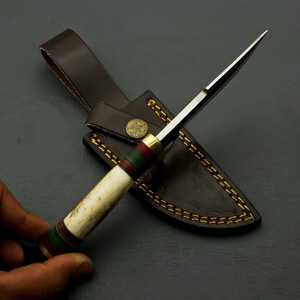 Couteau de survie Skinner à lame fixe en acier inoxydable forgé à la main, 8 pouces, pointe tombante, bord biseauté 2,4 mm, manche en corne de cerf, DIY - Product Image 3