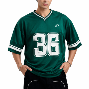 Maillots de football américain sublimés verts pour hommes – Maillot de football uni en polyester maillé, vêtement de sport à enfiler - Product Image 3