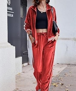 Solid Color Shinny Velvet Zipper Tracksuit Regular Fit Joggers Set Women <b>Velour</b> <b>Track</b> Suit Breathable Waterproof Acid Wash - Product Image 3