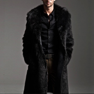 <b>Mens</b> Luxurious Fluffy Faux Fur Custom Artificial Fleece Fur <b>Jacket</b> Thick Winter Warm <b>Men</b> Fox Fur BlackBrown <b>Long</b> Coat - Product Image 5