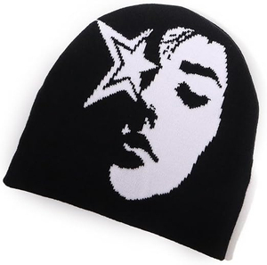 Gorro de Jacquard Negro Unisex de Tela Premium con Patrón de Caracteres Blancos, Estilo Urbano, Gorro de Invierno, Ropa Casual para Adultos - Product Image 2