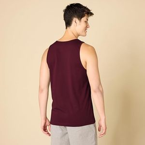 เสื้อกล้ามผู้ชายสีแดงเบอร์กันดี คอกลม ผ้าถัก สวมใส่สบาย ไซส์ใหญ่ - Product Image 3