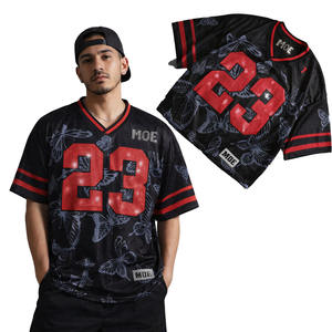 Maillot de football américain personnalisé - Rouge et noir - Maille oversize - Streetwear - T-shirt de sport unisexe - Vente en gros OEM - Product Image 1