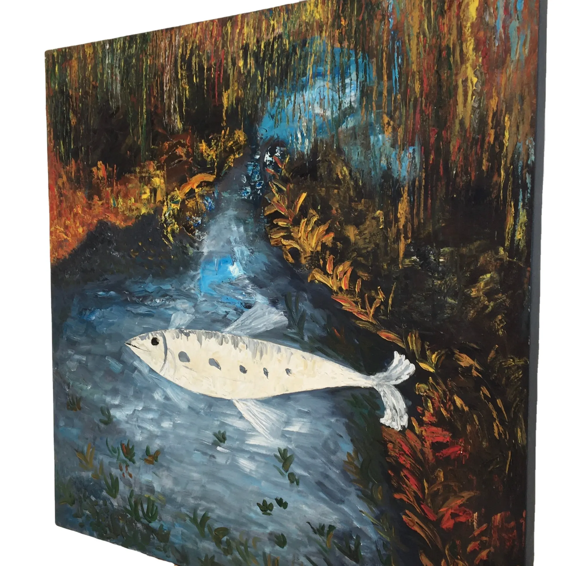 आधुनिक लैंडस्केप पेंटिंग, पर्यावरण-अनुकूल फैब्रिक उत्पत्ति ऐक्रेलिक पेंटिंग, बेडरूम के लिए हाथ से पेंट की गई मछली, पक्षी, पशु तेल पेंटिंग