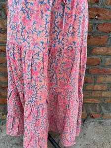 <b>Boho</b> Maxi <b>Skirt</b> for Women Block Print Cotton Dress Handmade Tiered Design Elastic Waistline Floral Pattern Breathable <b>Skirt</b> - Product Image 4