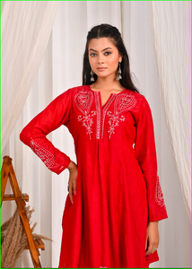 ชุดเซ็ต Saaj Sheesh Mahal Muh Chanderi สีแดง - Product Image 4