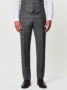 Costume 3 pièces gris à carreaux pour homme, style britannique, simple boutonnage, mélange de laine, col cranté, braguette boutonnée, coupe classique - Product Image 4