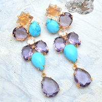 Boucles d'oreilles chandelier en argent sterling 925 plaqué or, romantiques, pour soirée, best-seller, avec cristaux d'améthyste et de turquoise, bijoux en pierres précieuses