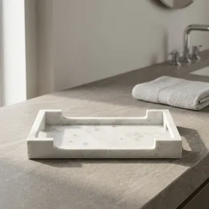 Rectangular Marble Storage Tray Minimalist Design Tabletop Accessory For Bathroom Indoor Use Durable - Product Image 6