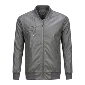 Blouson Bomber Homme Personnalisé en Cuir PU Noir Col Montant Style Moto Couleur Unie Décontracté Automne Vente en Gros - Product Image 3