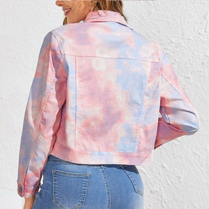 Chaqueta vaquera tie-dye para mujer, estilo camionero, manga larga, cuello vuelto, abotonadura sencilla, estilo primavera, patrón degradado - Product Image 2