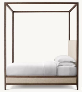 Modern Wooden Canopy <b>Bed</b> with Upholstered Headboard and Footboard in California King or Twin <b>Sizes</b> for Bedroom Furniture Set - Product Image 1