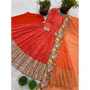 Vestido de noche de trabajo de secuencia de bordado pesado y vestido Dupatta y Dupatta con trabajo de secuencia de bordado pesado - Product Image 1