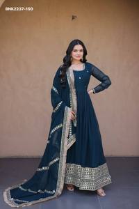 High Quality Faux Blooming with Zari,Sequin & Pipe <b>Bead</b> work & Flared & Floor-Length Gown-Matching work Dupatta Indian Exporter - Product Image 5