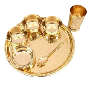 Kitchen Accessories Rounded Shape Handmade Engraved Brass Thali <b>Sets</b> Restaurant Dinnerware <b>Serving</b> Thali <b>Set</b> - Product Image 6