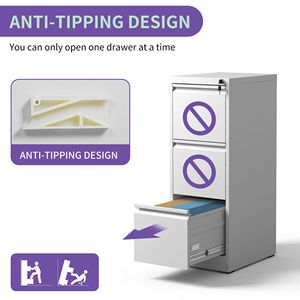 Armoire à dossiers verticale en métal à 3 tiroirs pour format A4/Legal/Lettre, armoire à dossiers en acier pour bureau et maison avec serrure - Product Image 6