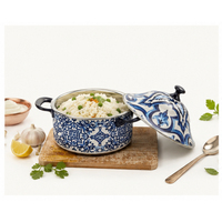 Ensemble de casseroles isothermes de luxe modernes à imprimé floral bleu, en acier inoxydable à double paroi, pour garder les aliments au chaud et servir