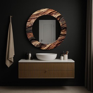 Wood Grain <b>Round</b> <b>Wall</b> <b>Mirror</b> with Bone Inlay Tempered Glass Smooth Edge Handmade by REHMAN CRAFT - Product Image 2