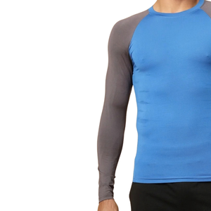 Two Tone Mens <b>Long</b> <b>Sleeve</b> <b>Compression</b> <b>Shirt</b> O Neck Raglan Quick Dry Polyester Body Fit Training Basewear Private Label Suppliers - Product Image 1