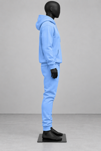 Light Blue <b>Men</b> Winter Tracksuit Set Hooded Sweatshirt Full Length <b>Fleece</b> Jogger <b>Pants</b> 100% Cotton Quick Dry Casual Sportswear - Product Image 2