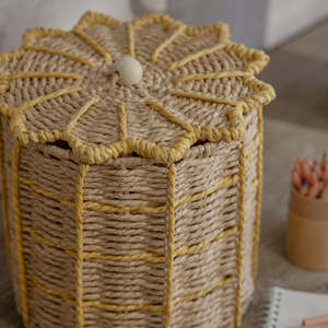 Eco Friendly Paper Kids Storage <b>Basket</b> <b>With</b> <b>Lid</b> Round Woven Nursery Organizer Handmade Laundry <b>Basket</b> Wholesale - Product Image 3