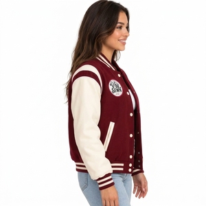 <b>Women</b> Varsity <b>Jacket</b> Letterman Style Outerwear Soft Fabric Durable Construction Snap Button Closure Comfortable Fashion OEM - Product Image 4