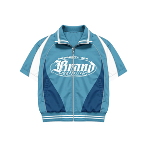Custom Brand Men's Track Jacket and Shorts Set Color Blocking Sporty Summer Casual Wear Zip Up Outerwear Two Piece Tracksuit - Product Image 2