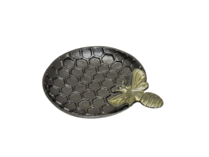 Plateau ovale en métal fait main avec motif nid d'abeille et design abeille, bol de service décoratif vintage pour la table - Product Image 1