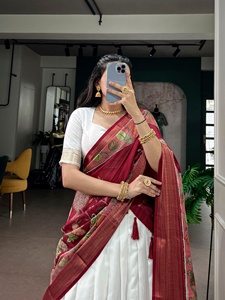 <b>White</b> <b>Lehenga</b> Choli With Red Embroidered Dupatta For Traditional Indian Pakistani Wedding Wear - Product Image 6