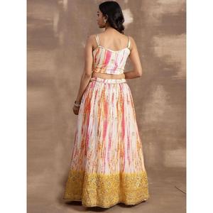 Lehenga choli เลื่อมสีขาวและสีเหลืองที่น่าสนใจ - Product Image 3