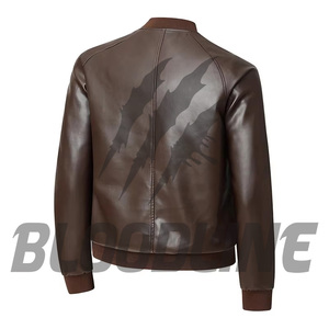 BLOODLINE Men's Black PU Leather Bomber <b>Jacket</b> Stand Collar Zipper Closure Moto <b>Biker</b> Style Autumn Wear - Product Image 3