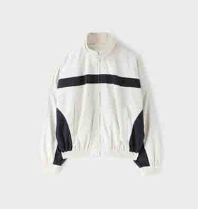 Unisex White Batwing Sleeve Blouson Turtleneck <b>Jacket</b> Color Blocking Knitted Polyester Autumn Wear <b>Jacket</b> - Product Image 4