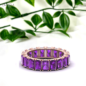 Anillo Apilable de Oro Sólido de 14K con Amatista de 5.60Ct, Anillo Fino de Eternidad Completa, Producto Más Vendido 2026, Proveedores de Anillos Finos - Product Image 3
