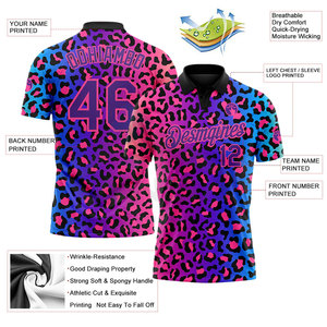 Polo de Golf Personalizado con Diseño de Patrón 3D en Rosa, Morado y Negro, con Estampado de Leopardo, de Alto Rendimiento, que Absorbe la Humedad, para Golf - Product Image 3