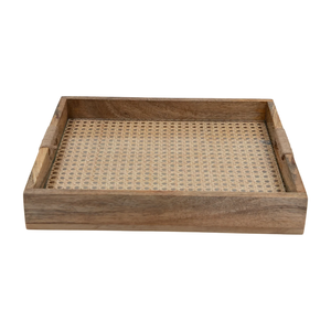 Bandeja de madera y ratán para servir té y café, utensilio de cocina para el hogar con precio al por mayor - Product Image 1
