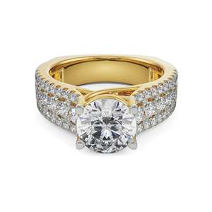 Bague de fiançailles de luxe en moissanite style coussin, avec pavé de diamants large sur l'axe, design bicolore or et argent, pour cadeau d'anniversaire de mariage - Product Image 2