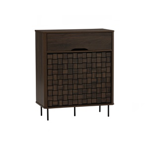 Armoire de rangement minimaliste en noyer avec pieds en métal noir, panneau stratifié, armoire multifonction pour la maison ou le bureau - Product Image 1