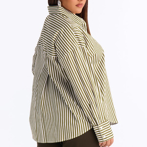 Custom Logo Plus Size Women's Striped Turn-down Collar <b>Long</b> Sleeve Shirt Casual Summer <b>Top</b> Regular Fit Poplin Fabric Women Shirt - Product Image 2