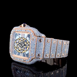Reloj de Lujo Personalizado con Diamantes de Moissanita en Oro Rosa, Caja Cuadrada de Acero Inoxidable con Bisel de Diamantes, Bisel de Cristal de 46 mm - Product Image 4
