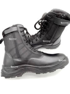 Botas de trabajo tácticas de cuero para hombre con cremallera lateral, zapatos de seguridad para correr, botas duraderas para exteriores, calzado de trabajo negro cómodo - Product Image 2