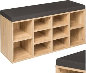 Banco de almacenamiento de zapatos de madera con asiento acolchado y cajón, organizador de zapatos para entrada con estantes abiertos para pasillo y dormitorio - Product Image 6