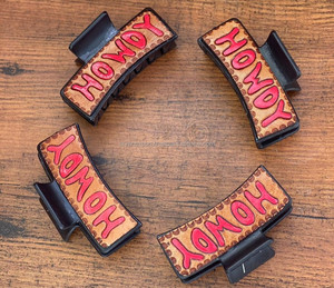 Nouvelle arrivée vente chaude Western élégant à la main usiné en cuir gravé pinces à cheveux en cuir griffe accessoires de cheveux pour les femmes - Product Image 3