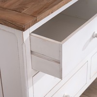 Commode 6 tiroirs style royal Vandana en acacia blanc Equinoxe avec plateau naturel
