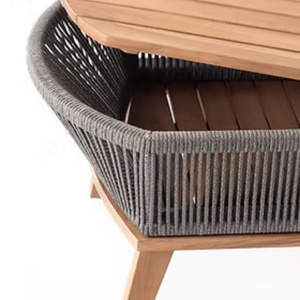 Table basse moderne en teck massif de haute qualité avec corde tressée pour usage extérieur - Product Image 5