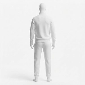 Men's <b>White</b> <b>Tracksuit</b> Set Full Zip Stand Collar Casual Wear Solid Color 100% Cotton Breathable Regular Fit Autumn Style - Product Image 3